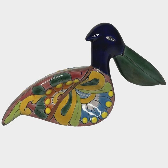 Vtg Talavera Pelican Wall Decor Folk Art Dish Mexican Pottery Bird Hand Made 9"W - Picture 1 of 11